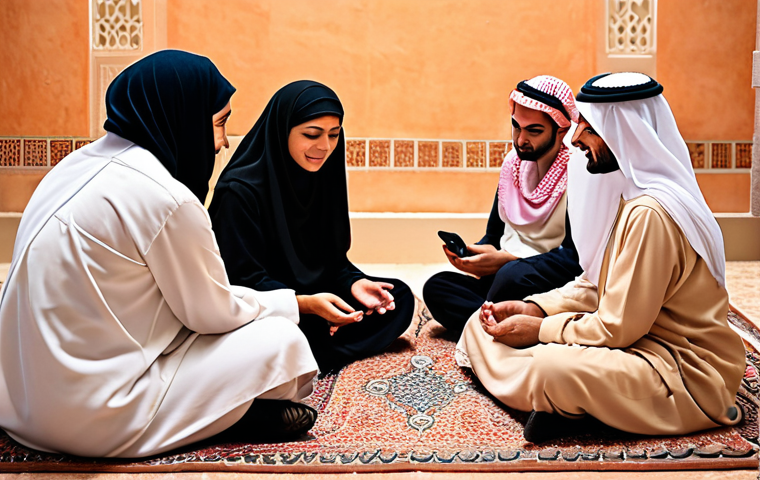**Prompt 1: Breaking Barriers and Connecting in Arab Mental Health**
"A vibrant, hopeful image showcasing diverse individuals from the Arab world connecting to mental health support through technology. People of varying ages are seen interacting with smartphones and tablets, which display screens of tele-therapy sessions, guided meditation apps, and supportive community forums. Subtle digital pathways or glowing lines bridge distances between them, symbolizing how technology breaks geographical and social barriers. The background subtly incorporates modern Arabic architectural elements and warm, inviting colors, emphasizing accessibility and comfort. The overall mood is one of connection, relief, and reduced stigma, with realistic detail and soft, comforting lighting."