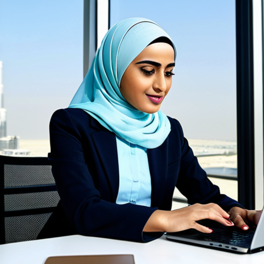 Modern Arab Professional**
"A successful businesswoman in a stylish, modest hijab and professional attire, working on a laptop in a bright, modern office in Dubai, United Arab Emirates. Burj Khalifa visible in the background. Fully clothed, appropriate content, safe for work, perfect anatomy, natural proportions, professional."
**