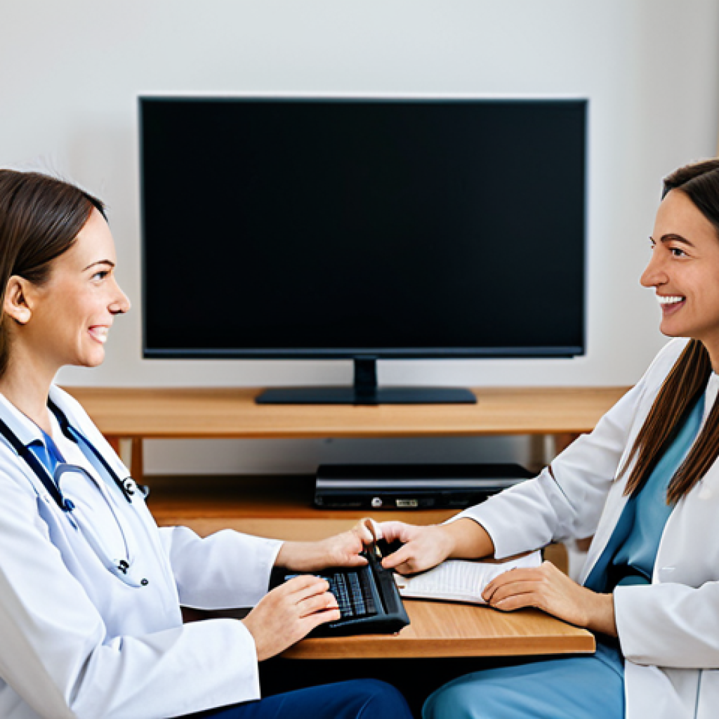 정신건강 관리의 디지털 전환 과정 - Telehealth Consultation**

"A professional female doctor in modest attire is conducting a video call...