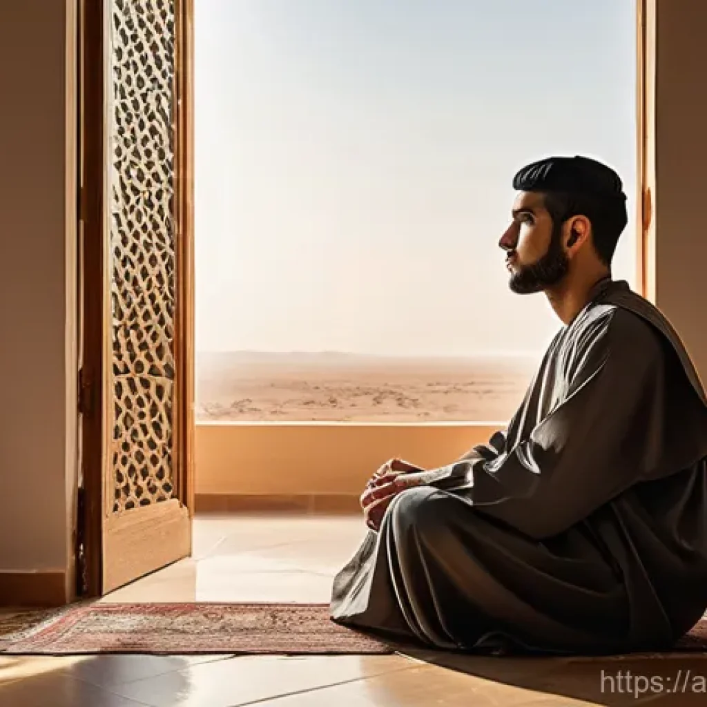 정신건강 문제 해결을 위한 사례 연구 - **Prompt:** A thoughtful young Arab man in his late 20s, wearing a modern, modest thobe and ghutra, ...