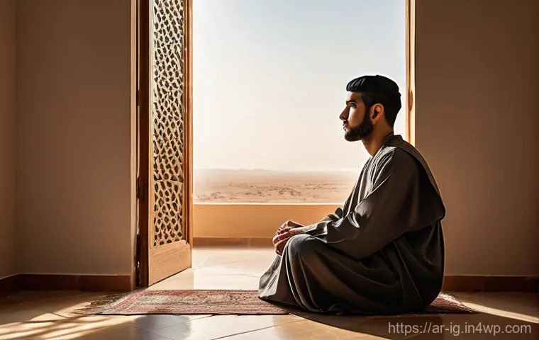 정신건강 문제 해결을 위한 사례 연구 - **Prompt:** A thoughtful young Arab man in his late 20s, wearing a modern, modest thobe and ghutra, ...