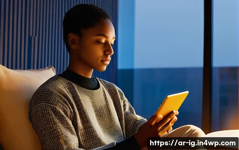정신건강 테크 산업의 최신 연구결과 - **Prompt 1: The Digital Companion in a Serene Setting**
"A young adult, gender-neutral, with war...